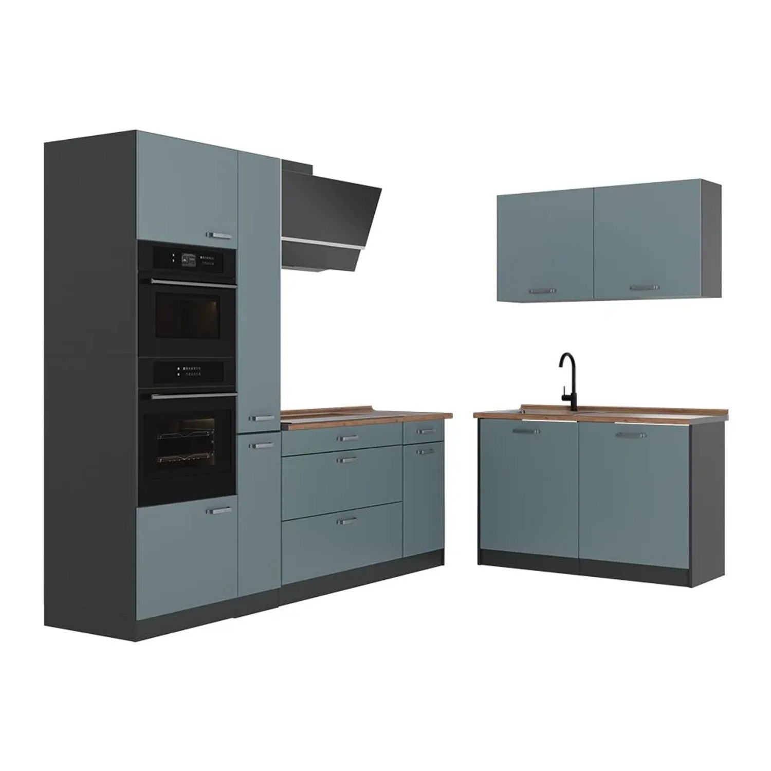Vicco Eckküche R-Line Blau-Grau/Anthrazit 230 x 207 Arbeitsplatte Goldkraft Eiche Art Nr 67482
