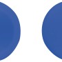 Zwei blaue LUX Abdeckkappen aus Kunststoff für Nummernschildschrauben, Ø 12 mm.