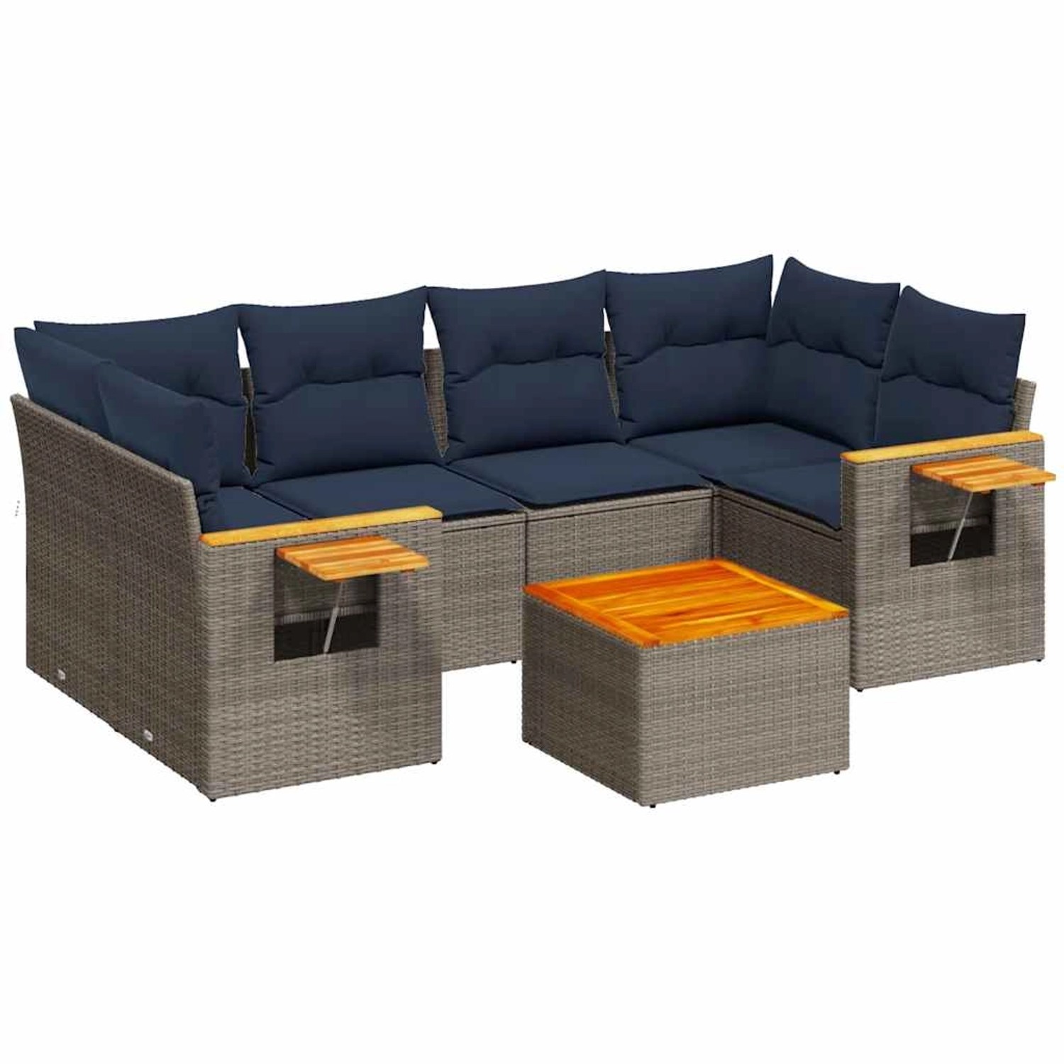 vidaXL 7-Tlg Garten-Sofagarnitur mit Kissen Grau Poly Rattan 3226642