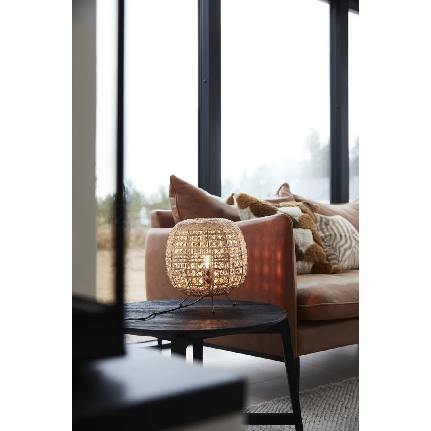 Beige PR Home Tischleuchte Wickham aus Rattan/Bast, 30cm, E27. Dekorative Lampe für Wohnzimmer.