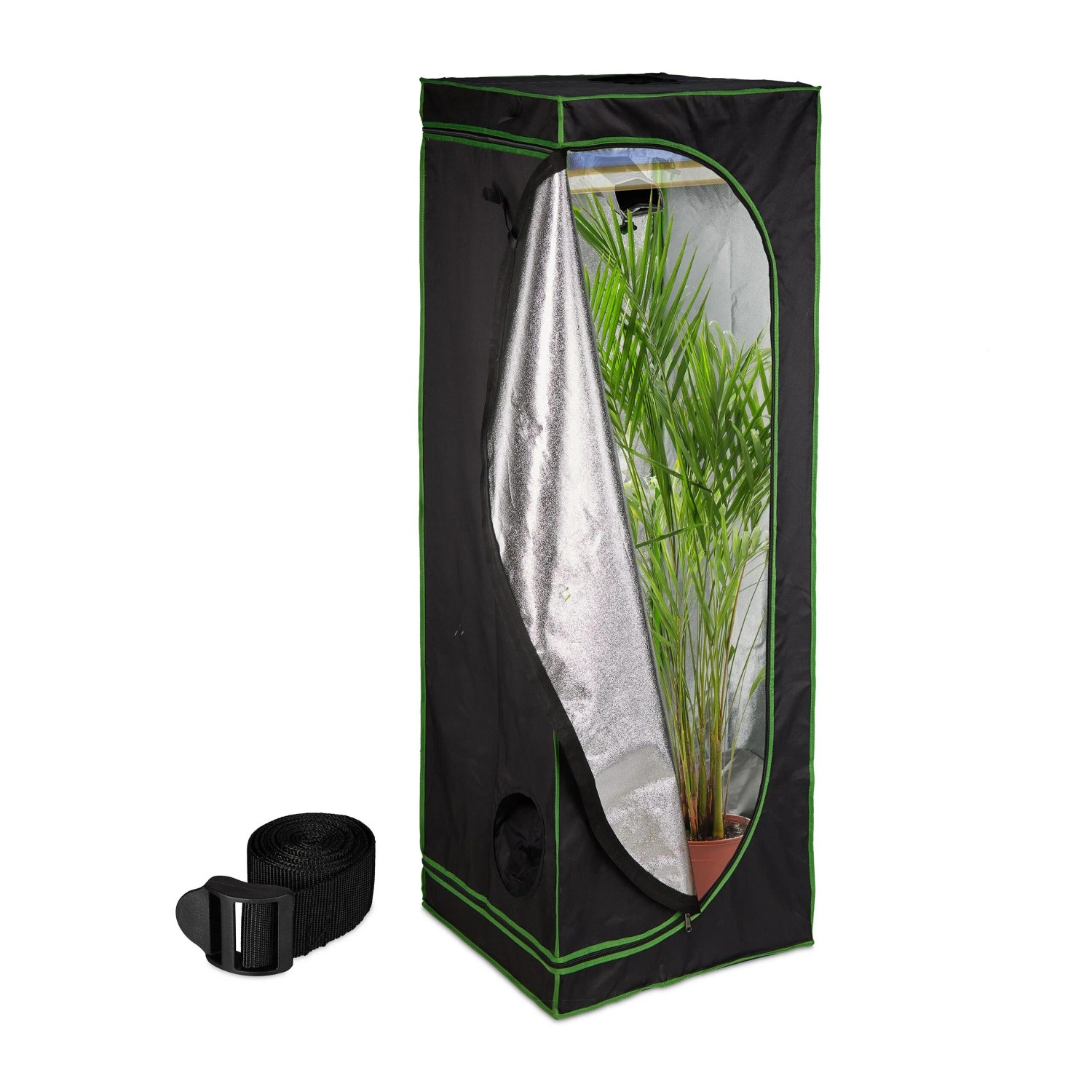 Relaxdays Growzelt Polyester Stahl Schwarz Lichtdicht 60 cm x 60 cm x 180 cm
