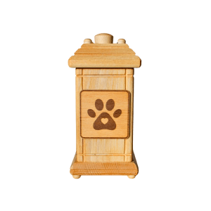 Dekohelden24 Tierurne Urne für Hunde Andenkurne Haustier Aschebox Tierurne groß Urne mit Hundemotiv aus Buchenholz L/B/H 12 x 12 x 20 cm