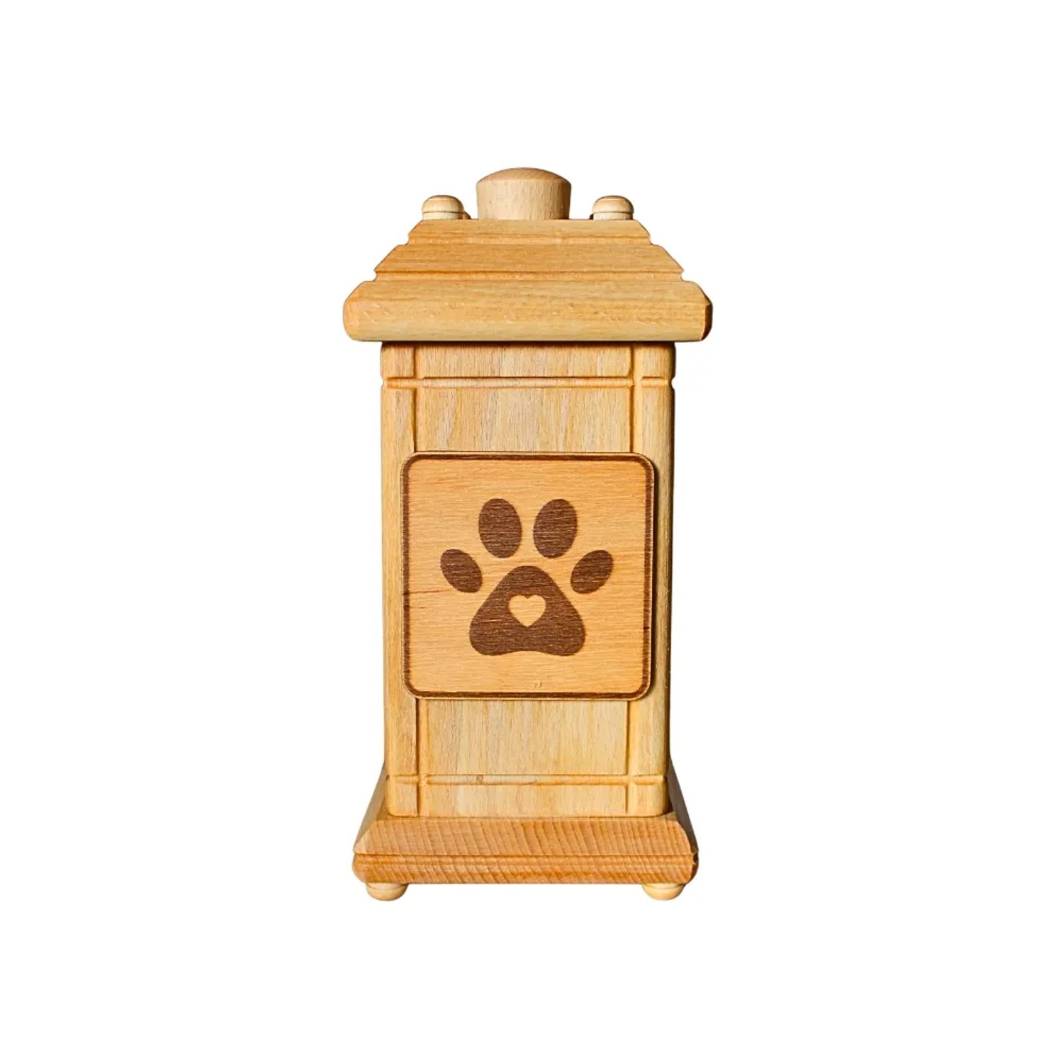 Dekohelden24 Tierurne Urne für Hunde Andenkurne Haustier Aschebox Tierurne groß Urne mit Hundemotiv aus Buchenholz L/B/H 12 x 12 x 20 cm