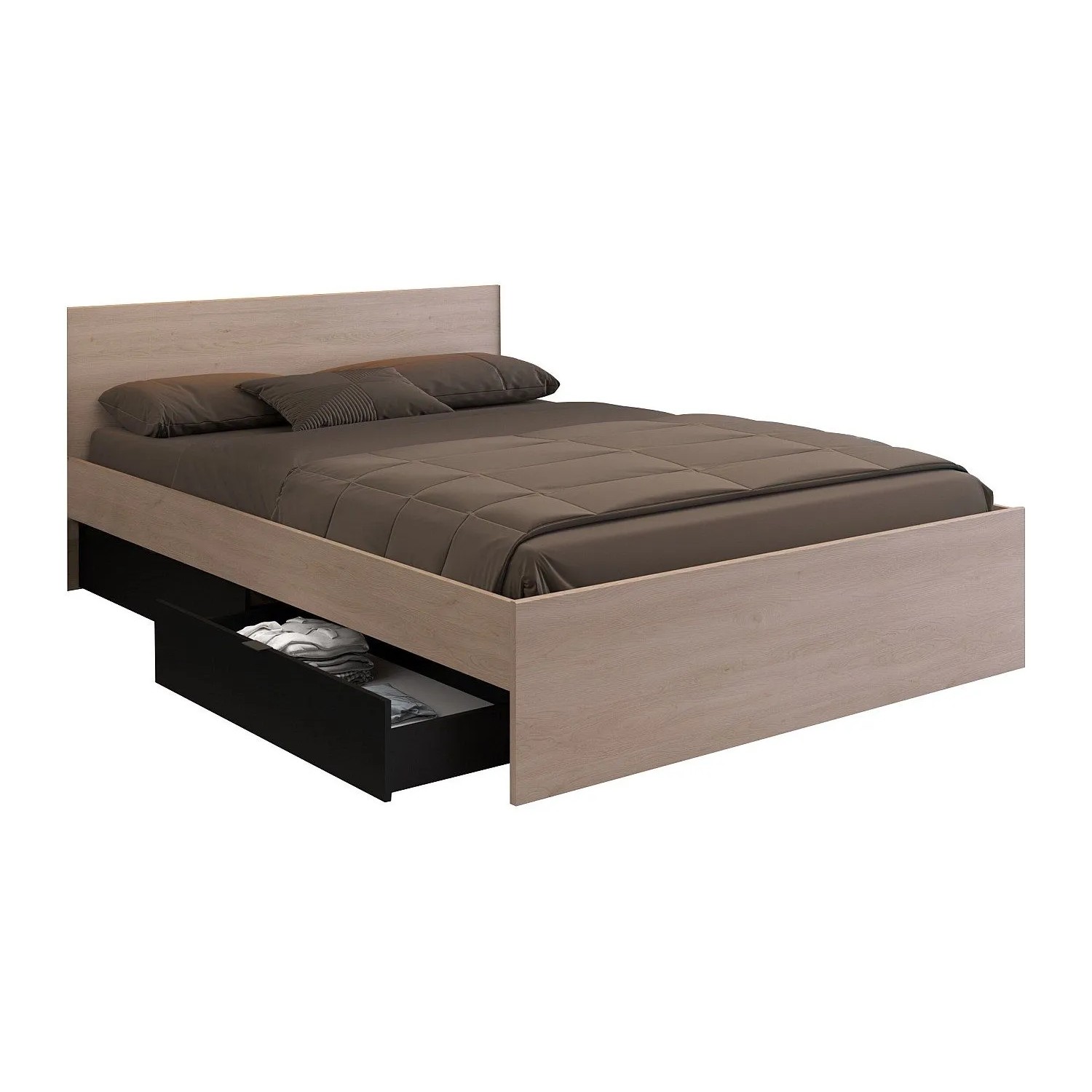 Vente-unique Bettrahmen Velona Schwarz  Naturfarben Hell 164.4 cm