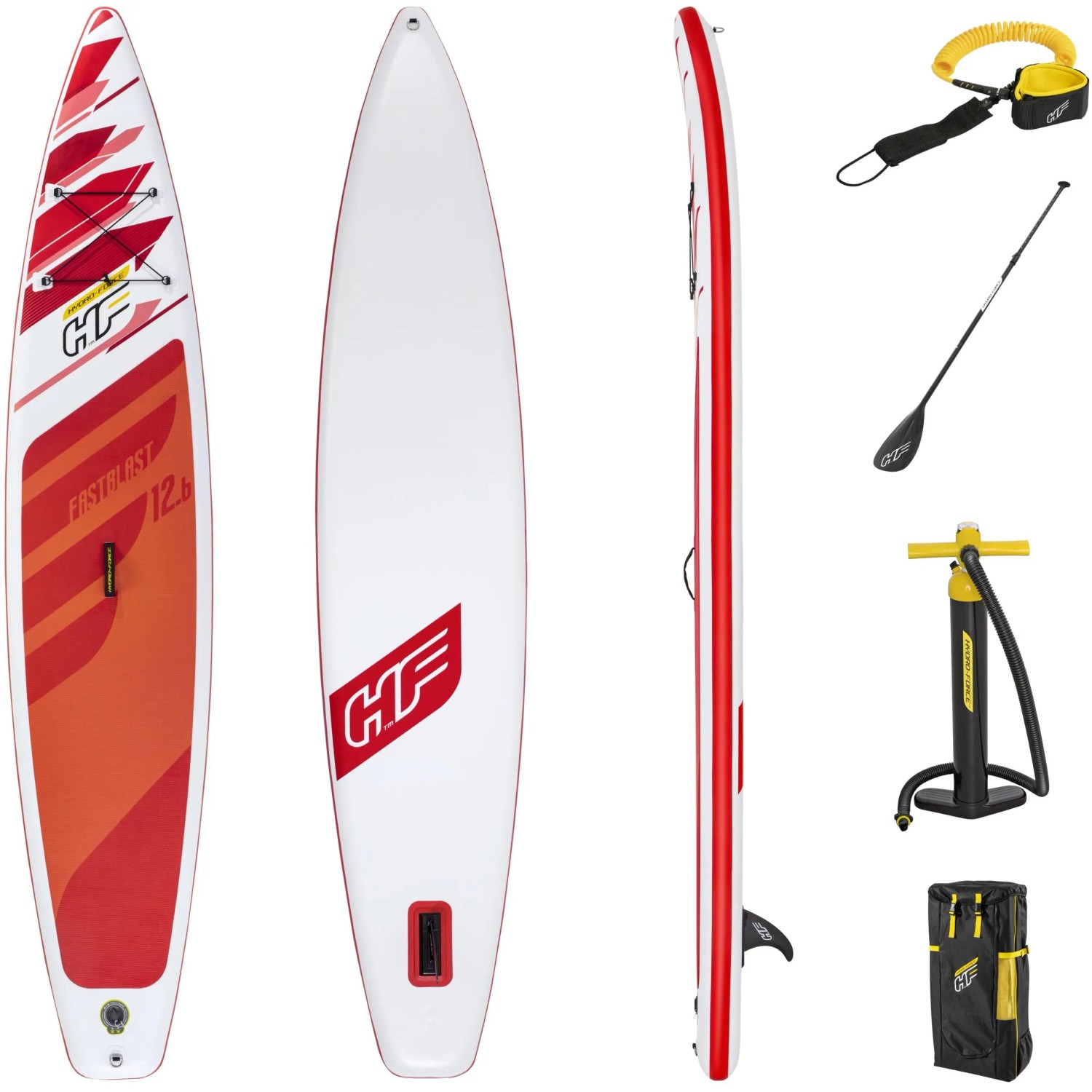 Bestway Hydro-Force SUP Fast Touring Board-Set mit Paddel, Pumpe und Zubehör.