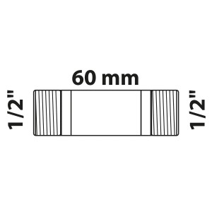 Kirchhoff Rohrdoppelnippel, 21 mm (1/2 AG) x 60 mm, blank, für Gewindefittings.