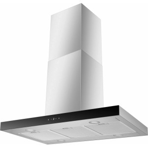 Respekta Inselhaube Cara 90cm Edelstahl mit Glasblende und LED-Beleuchtung.