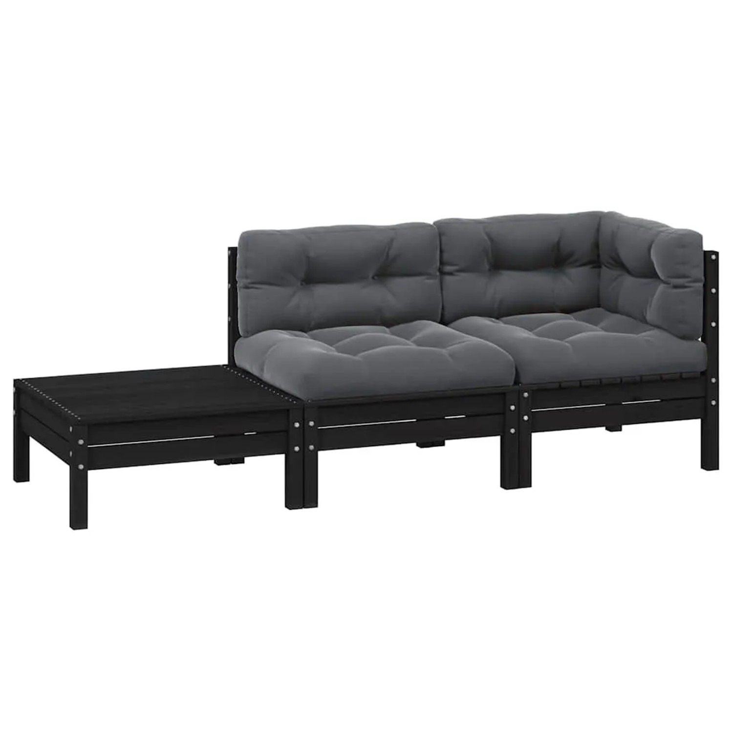 vidaXL 3-Tlg Garten-Lounge-Set mit Kissen Schwarz Kiefer Massivholz 806674