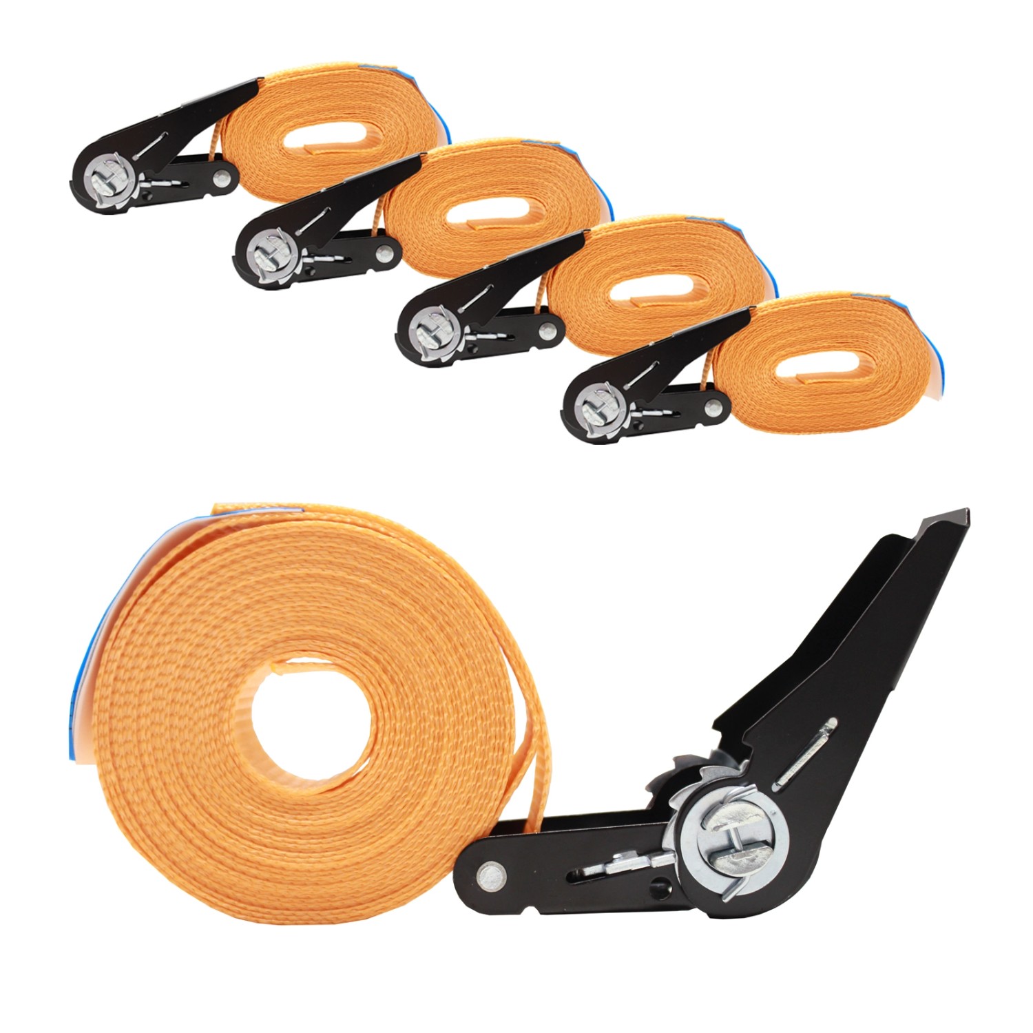 TRUTZHOLM 4x Spanngurt mit Ratsche 6m Einteilig 800kg 0,8t Orange