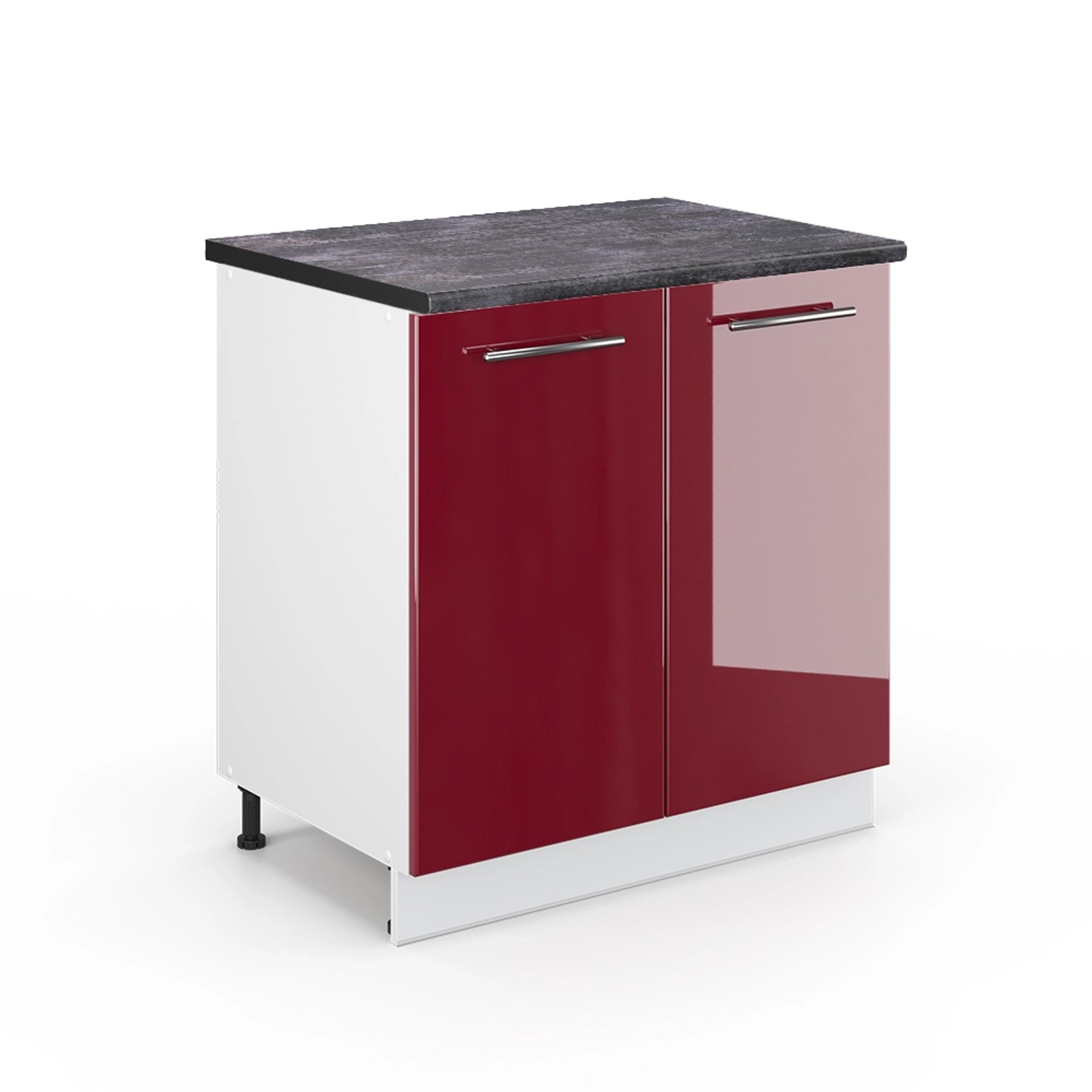 Vicco Spülenunterschrank Fame-Line Bordeaux Hochglanz/Weiß 80 cm mit Regal AP Anthrazit