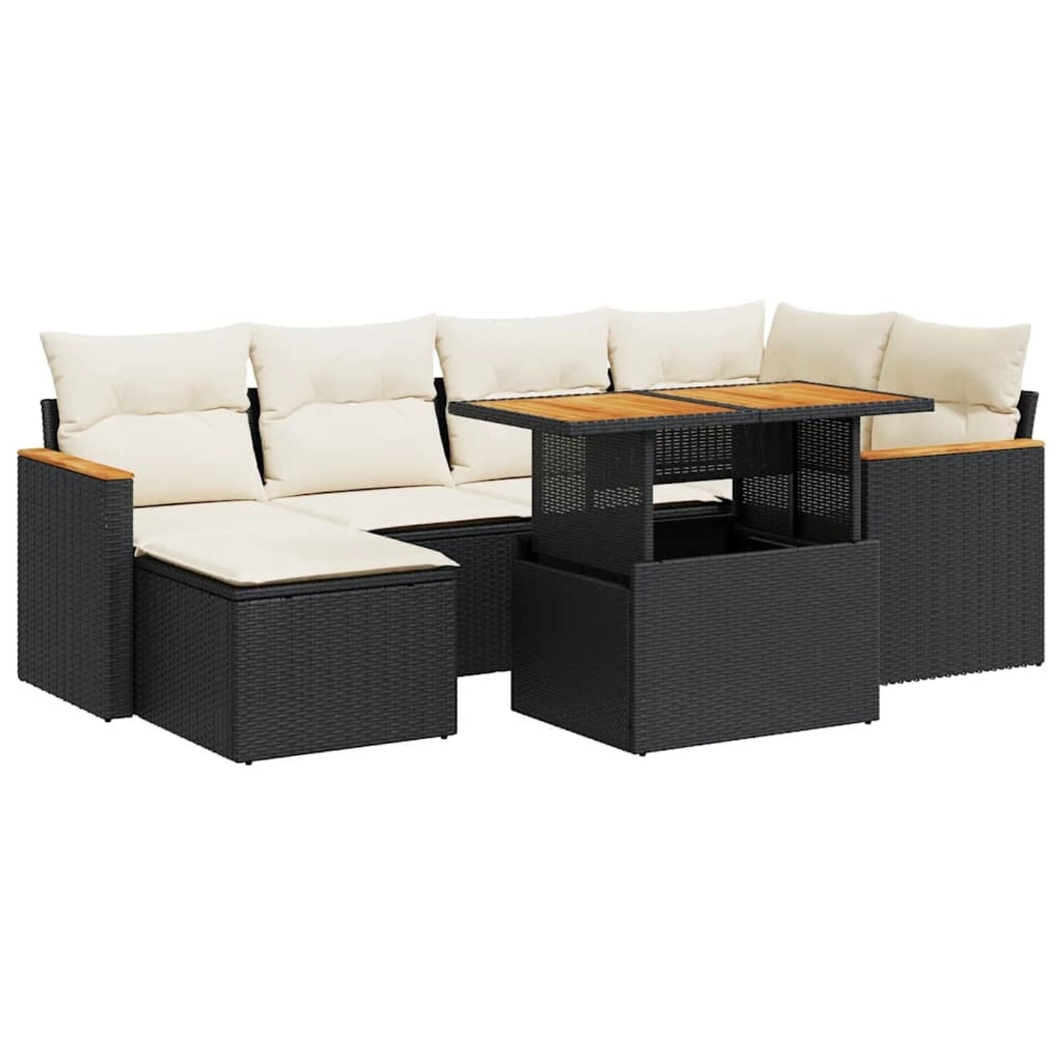 vidaXL 7-Tlg Garten-Sofagarnitur mit Kissen Schwarz Poly Rattan 3327507 günstig online kaufen