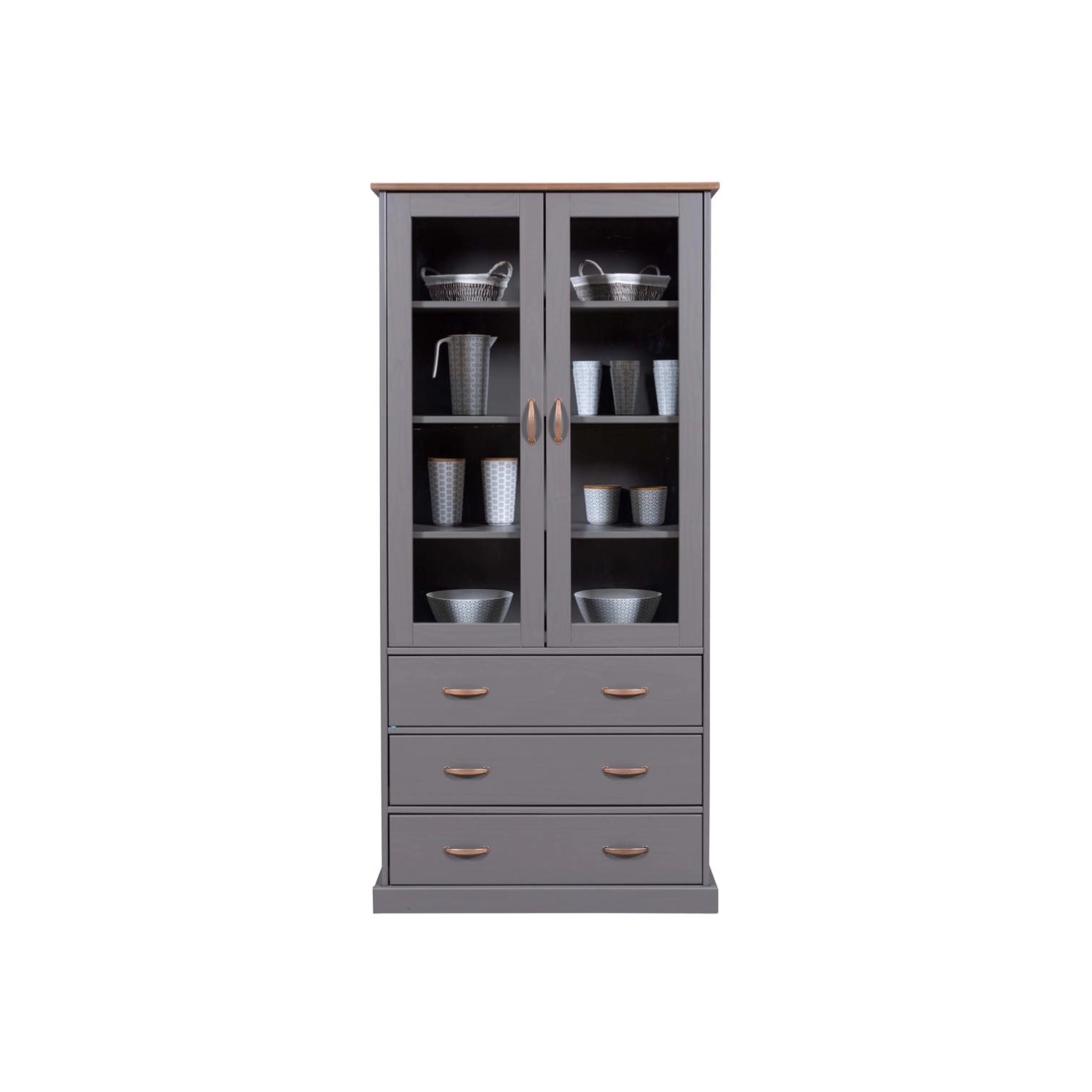 ebuy24 Luzerna Vitrinenschrank 2 Türen 3 Schubladen Grau günstig online kaufen