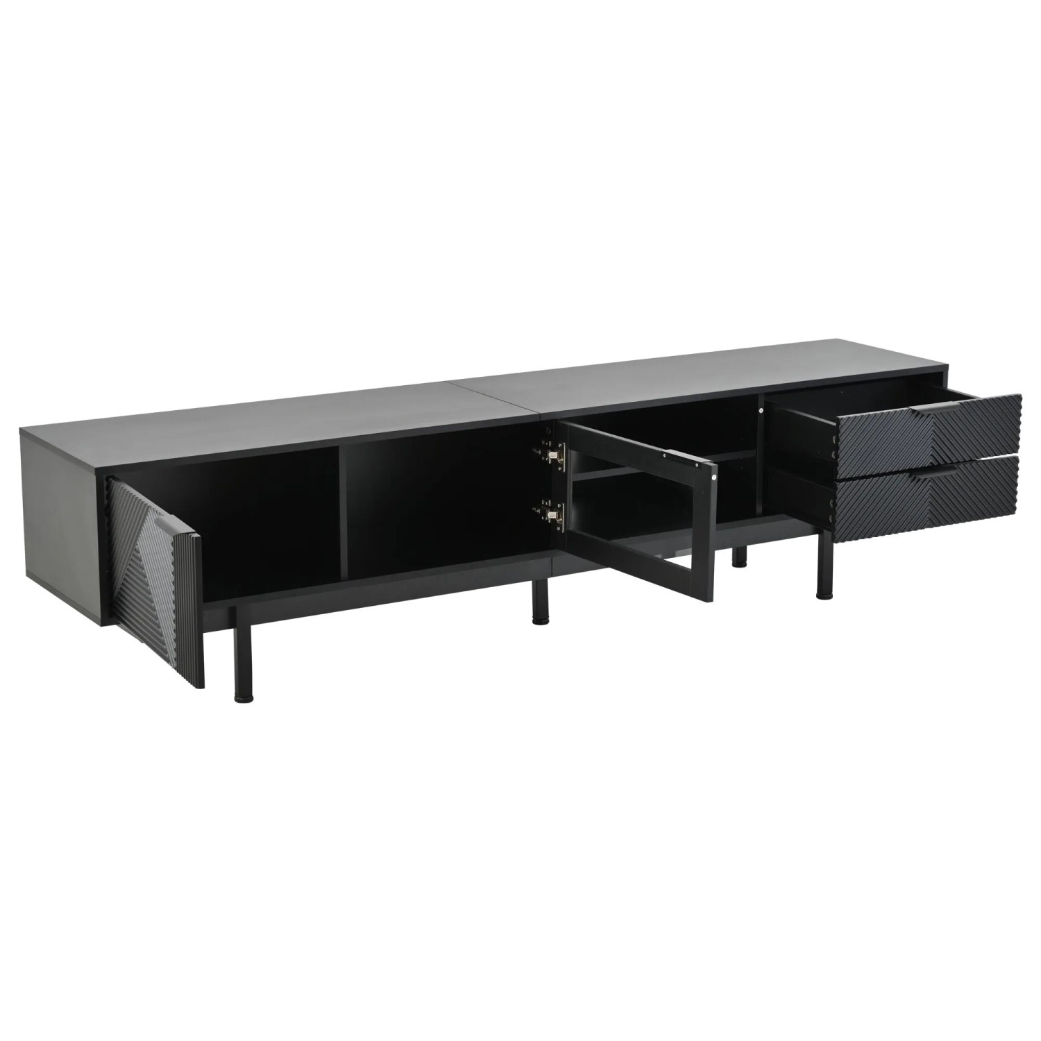 Merax TV Lowboard 200x40x50 cm 2 Türen 2 Schubladen Für 80 Zoll TV Schwarz