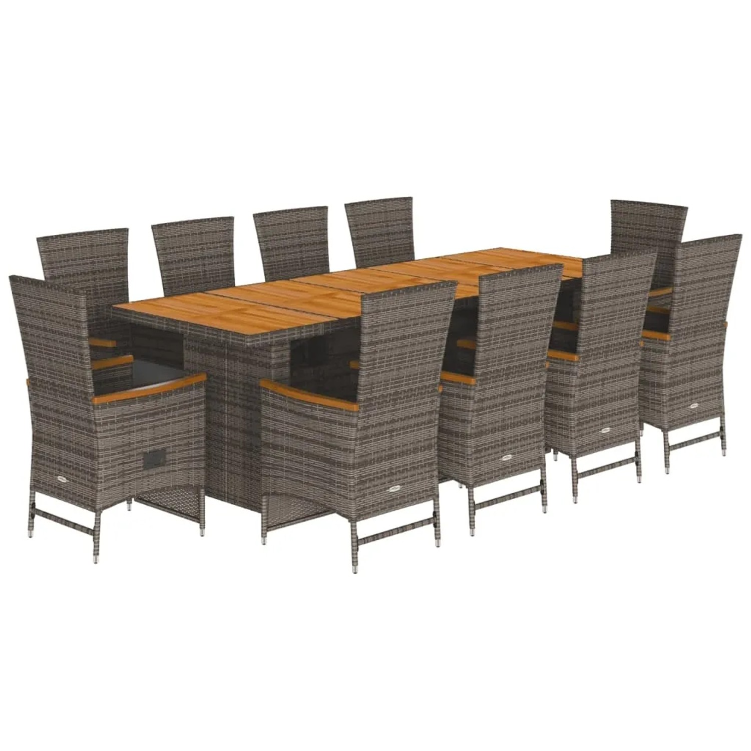 vidaXL 11-Tlg Garten-Essgruppe mit Kissen Grau Poly Rattan 3277549