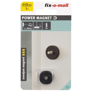 Fix-o-moll Topfmagnet, gummiert, mit Gewindebolzen, 22mm Durchmesser. Ideal für Haushaltshelfer.