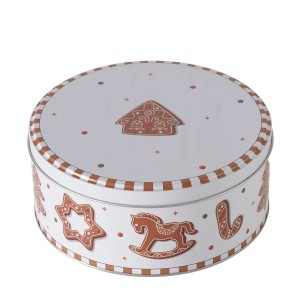 Braune/weiße Boltze Vorratsdose Ginger mit Weihnachtsmotiven, 8x18x8 cm, ideal zur Weihnachtsdekoration.