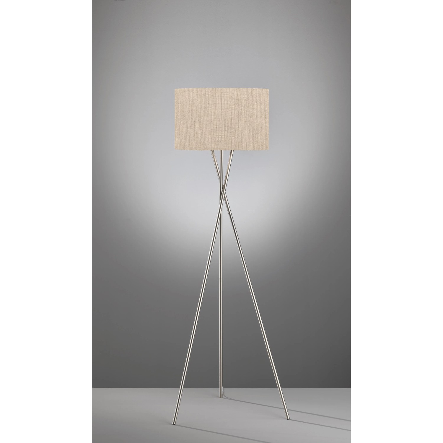 Fischer & Honsel Stehleuchte Wotan Mit 3 E27 Fassungen – Nickelfarben, Sandfarbener Stoffschirm (68x68x160 Cm)