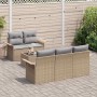 Beiges 6-teiliges vidaXL Gartenmöbel Set aus Rattan mit Kissen.
