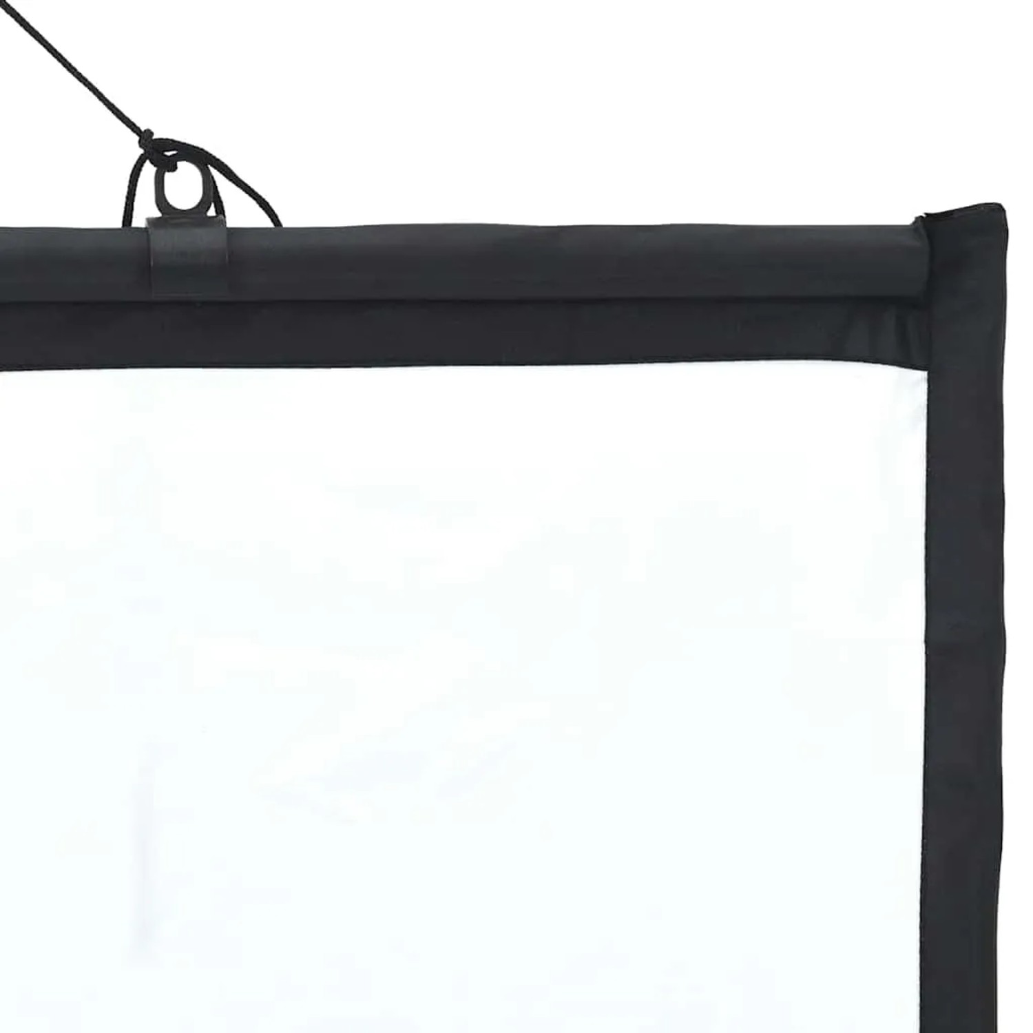 Mattweiße 72 Zoll Projektionsleinwand mit schwarzem Rand und Aufhängung. Ideal für Heimkino und Präsentationen.