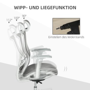 Vinsetto Bürostuhl mit Wippfunktion und verstellbarer Kopflehne, verschiedene Neigungswinkel dargestellt.