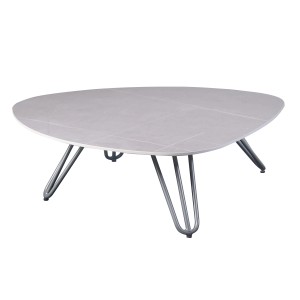 Ovaler, grauer Gartentisch Emilia (88x110cm) von Garden Pleasure mit Aluminiumgestell und Keramik-Tischplatte.