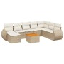 Beige 9-tlg. Garten-Sofagarnitur aus Rattan mit Kissen und Tisch für Terrasse & Garten.