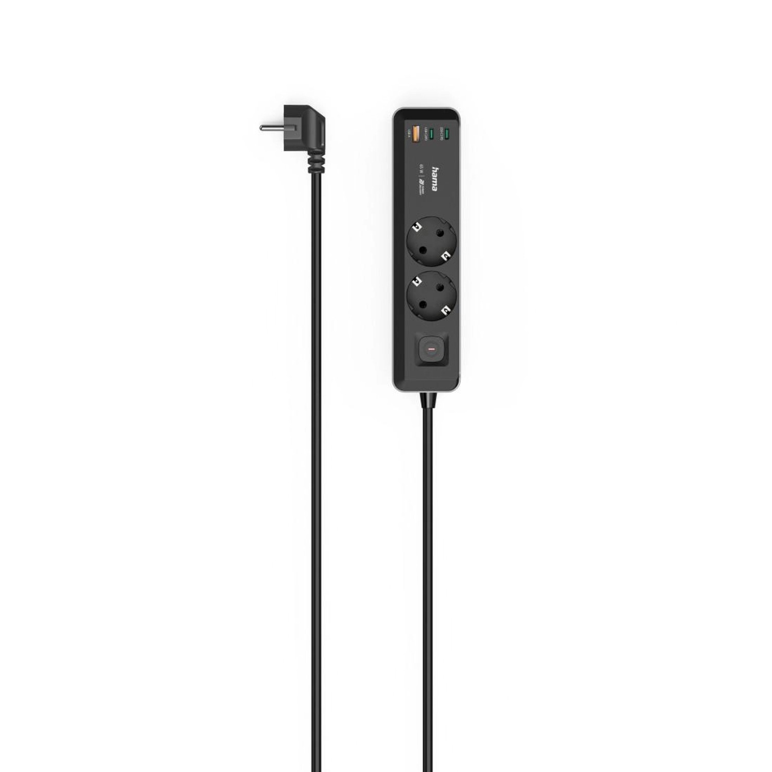 Hama Steckdosenleiste 2-fach USB-C/A 65W PD Schalter 1,4 m Schwarz/Grau günstig online kaufen