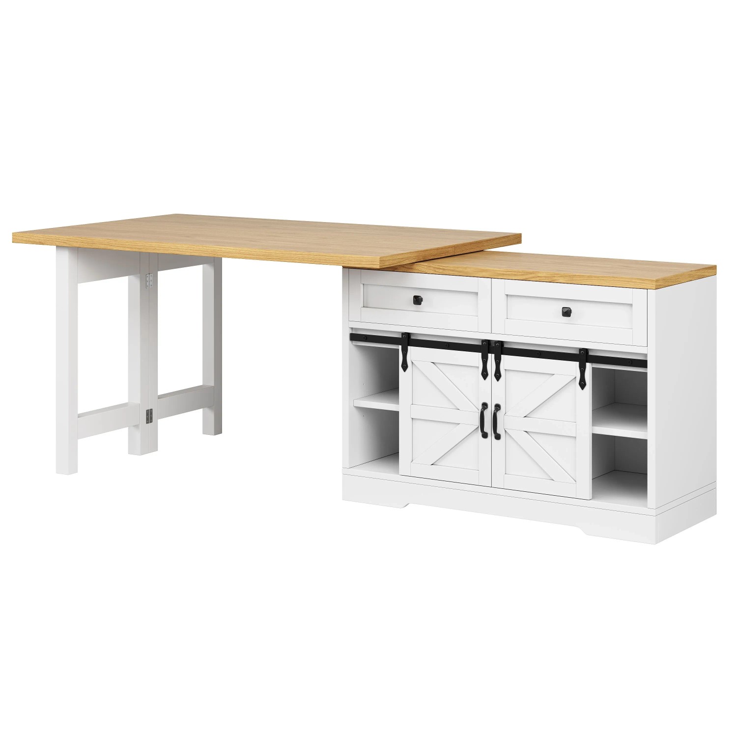 Merax Multifunktionale Kücheninsel mit Esstisch  Seitenschrank  Schubladen  360° Paneele 2-in-1