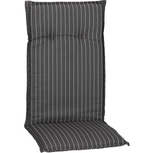Beo Hochlehner-Saumauflage Burgos Streifen: Gartenstuhlauflage mit grau-weißem Streifenmuster.