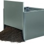 Biohort Hochbeet aus Metall, Quarzgrau-Metallic, mit geöffneter Seite und Erde.