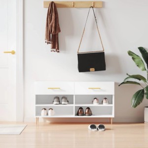 vidaXL Schuhbank Hochglanz-Weiß 102x35x55 cm Holzwerkstoff 829726