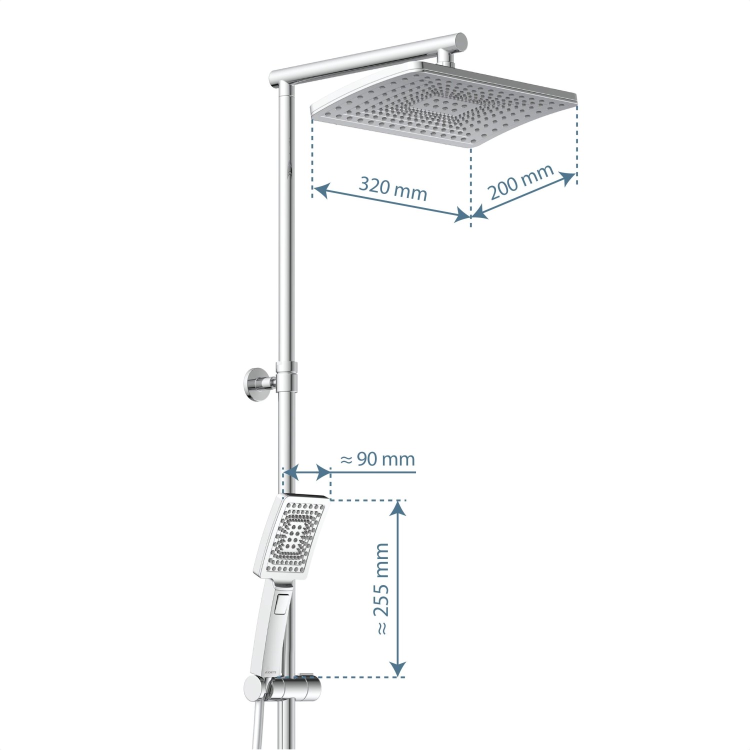 Schütte Überkopf-Brauseset Trento mit Thermostatarmatur, Chromoptik, Regendusche und Handbrause.