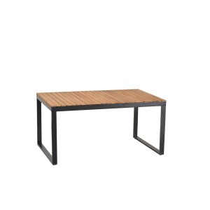 Rechteckiger, ausziehbarer Merxx Gartentisch Naxos aus Akazienholz mit schwarzem Aluminiumgestell.