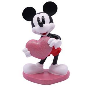 Disney Micky Maus Valentinstags-Statue, 20 cm, mit pinkem Herz. Gartendeko für Disney-Fans.