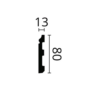 Profilansicht der weißen, flexiblen NOEL & MARQUET Sockelleiste FL1 Flex mit Maßangaben.