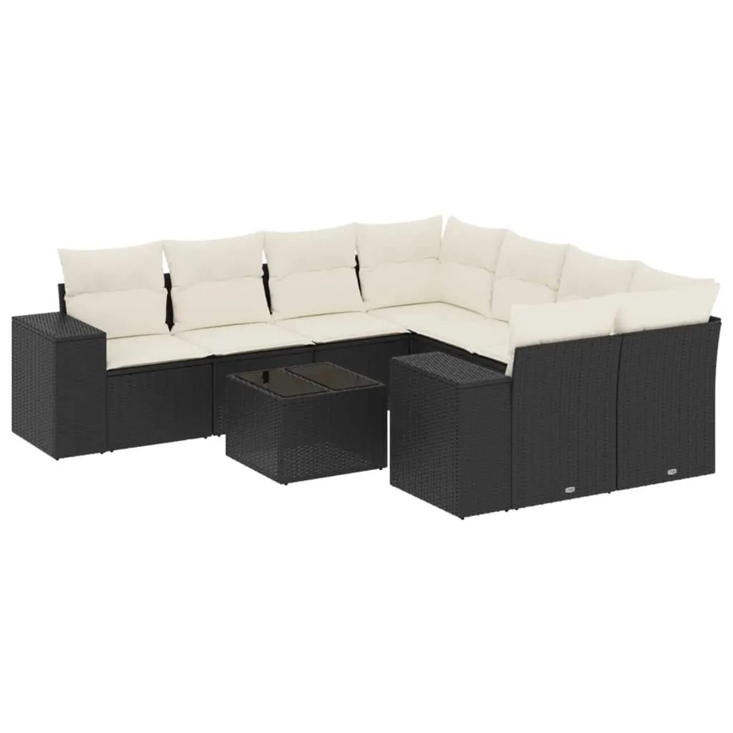 vidaXL 9-Tlg Garten-Sofagarnitur mit Kissen Schwarz Poly Rattan 3222355