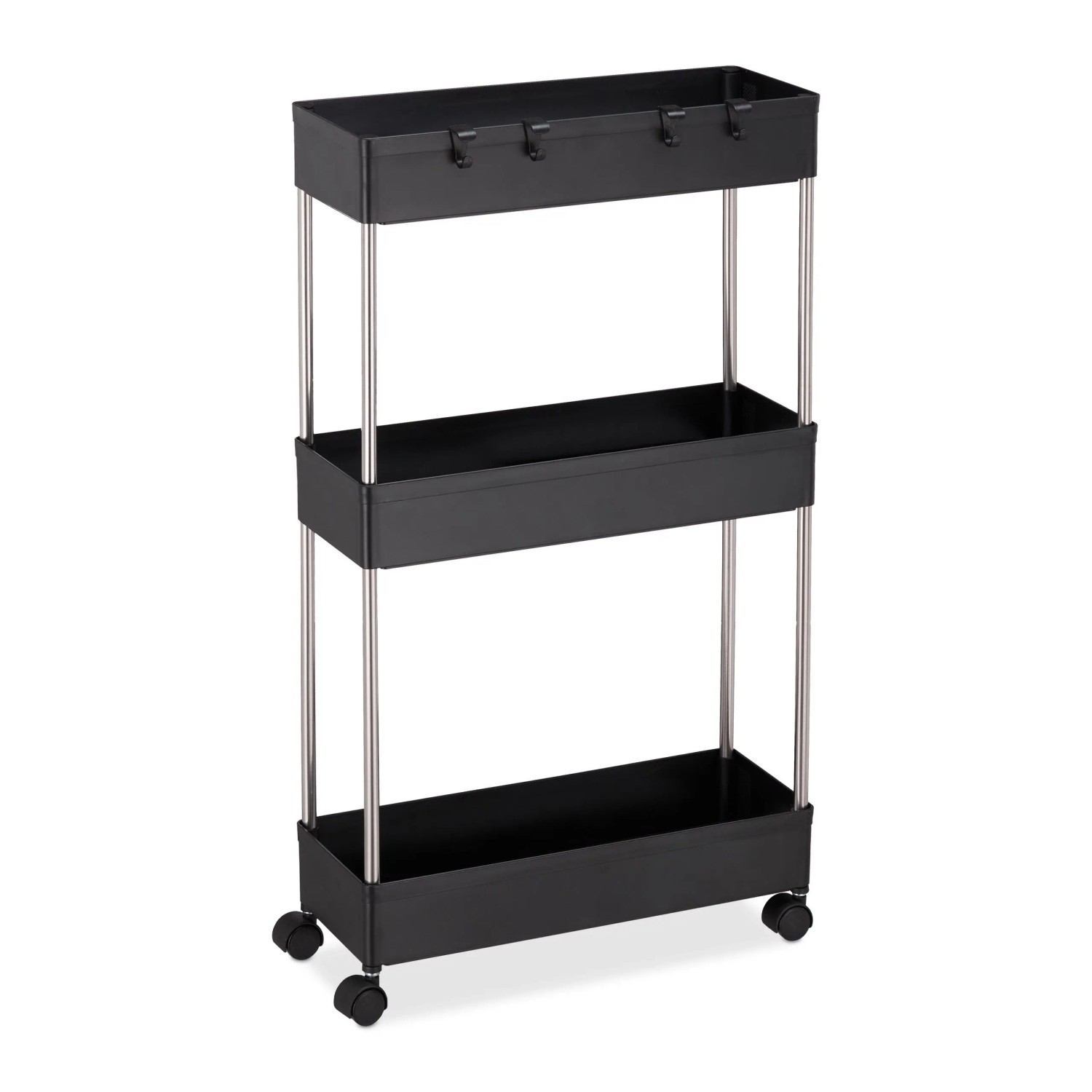 Relaxdays Nischenwagen Kunststoff Edelstahl Schwarz Mit 3 Ebenen 70 cm x 15,5 cm x 40,5 cm