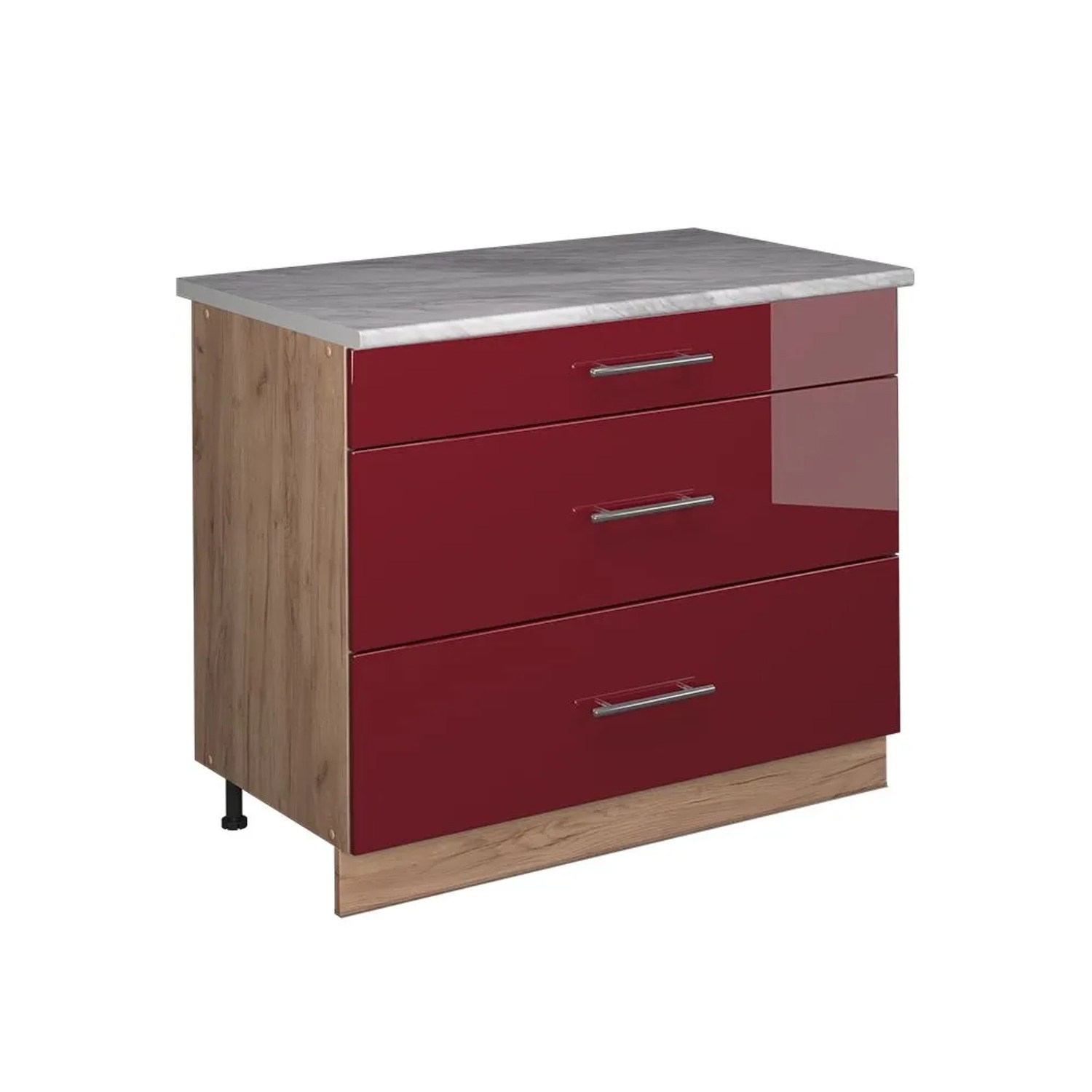 Vicco Küchenunterschrank Fame-Line Bordeaux Hochglanz/Goldkraft Eiche 100 x 82 AP Marmor Art Nr 62053