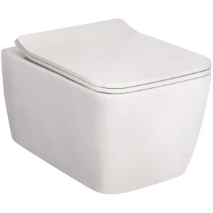 AquaSu Teemo Wand-WC-Set, spülrandlos, mit Slimline Sitz, Weiß. Modernes Hänge-WC für das Badezimmer.