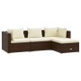Braunes 4-tlg. vidaXL Garten Lounge Set aus Rattan mit creme Kissen.