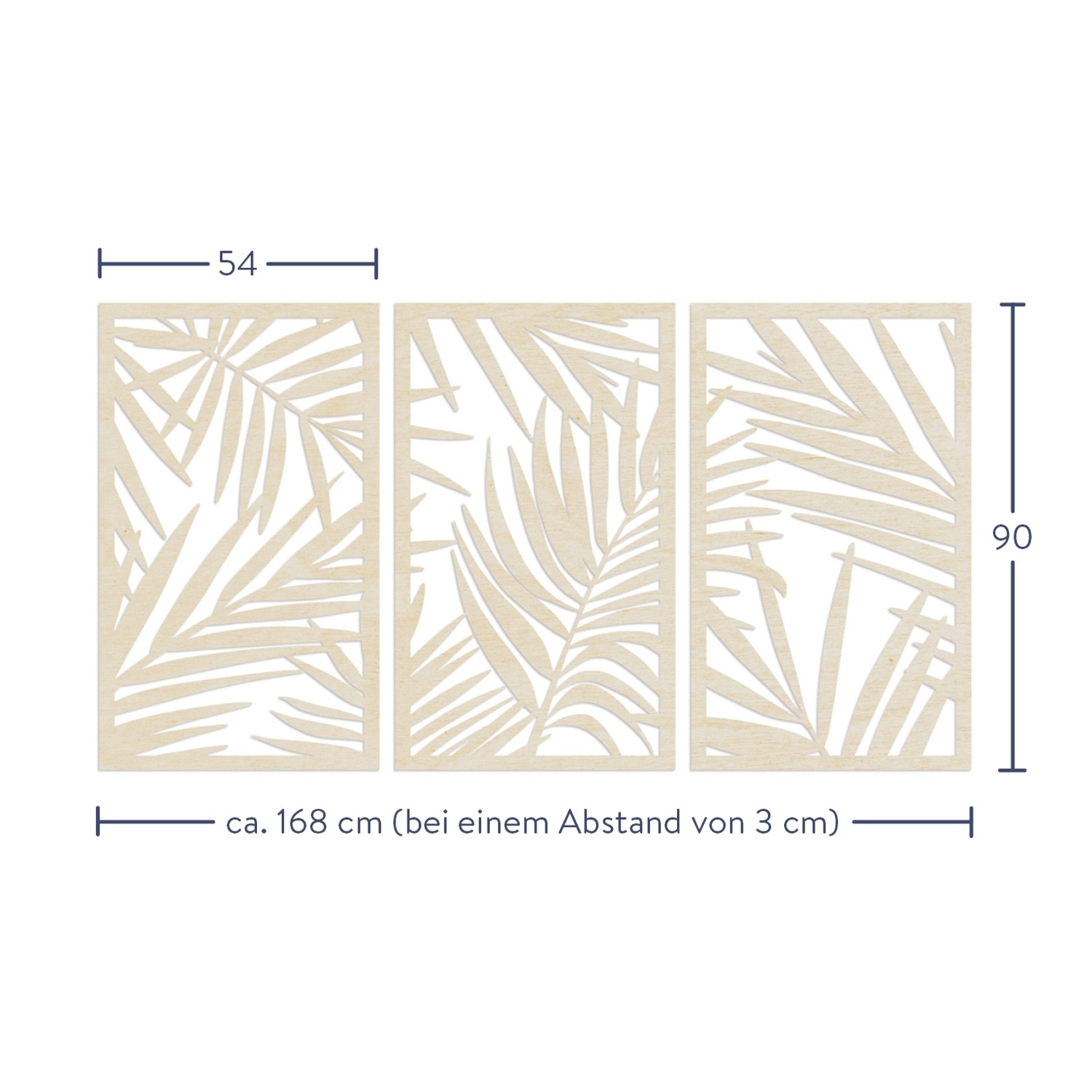 WANDStyle Wanddeko Farn, 3-teilig, 168x90 cm, Pappelholz, für stilvolle Wandgestaltung.