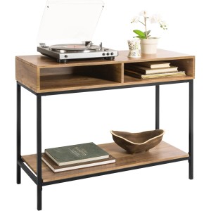 SoBuy Konsolentisch FSB41-F: Sideboard/Sofatisch in Natur mit Ablagefächern und schwarzem Metallgestell.