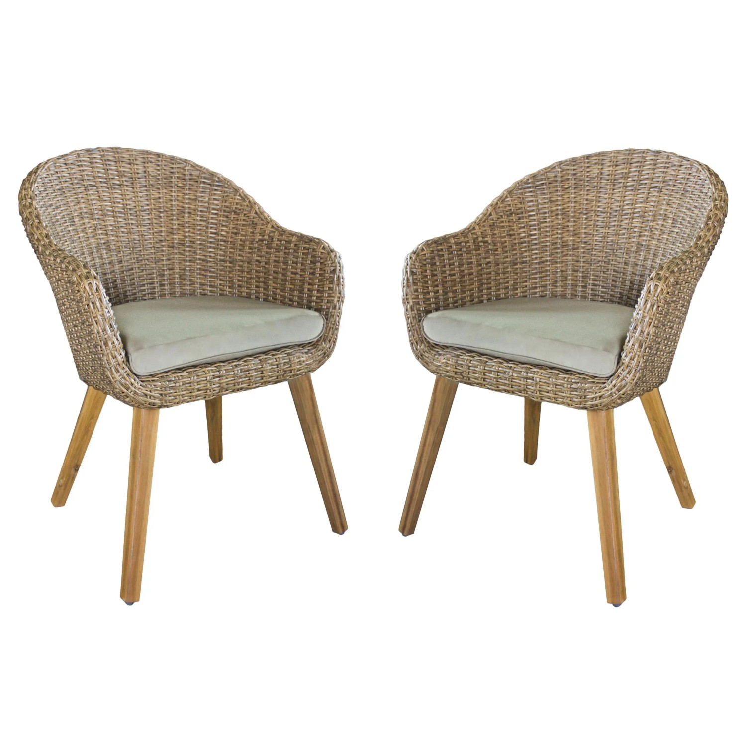 DELUKE Gartenstuhl 2er Set MALAGA Auflage Akazie Cognac Gartenstühle Wetterfest Essstühle Outdoor Terrasse