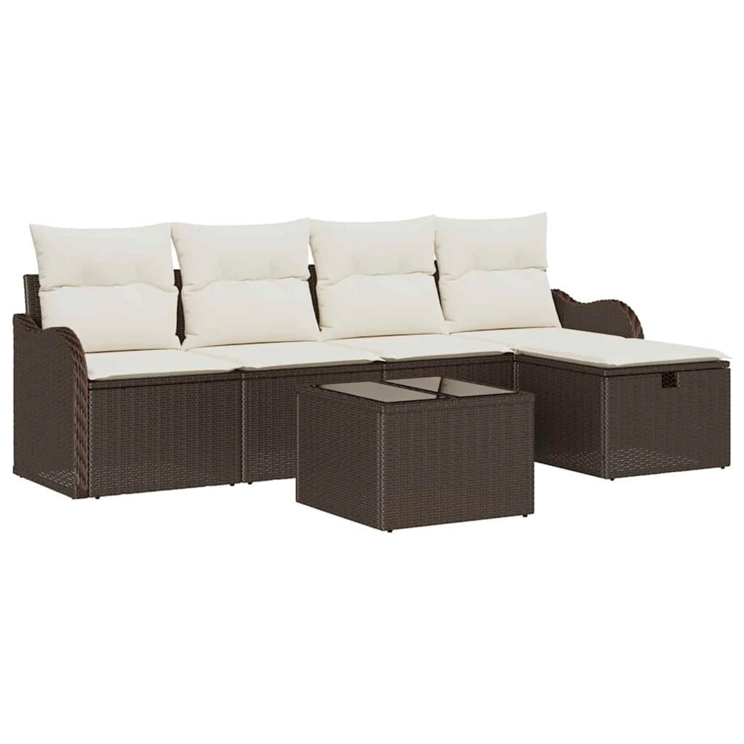 vidaXL Garten-Sofa-Set mit Kissen mit Speicher 6-Tlg Braun Poly Rattan 3360 günstig online kaufen
