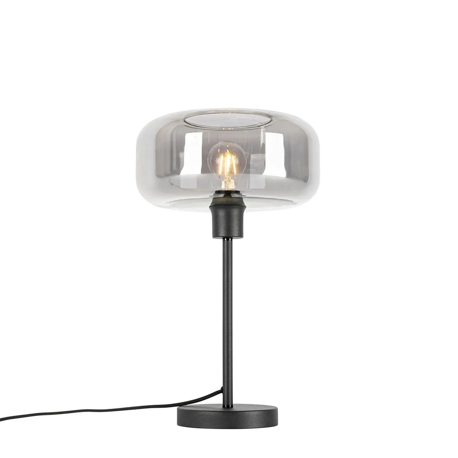 QAZQA Art-Deco-Tischlampe Schwarz mit Rauchglas Bizle
