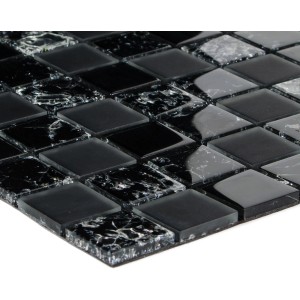 Mosaikmatte Smart Black aus Glas, schwarz, 30x30 cm, für Wandgestaltung.