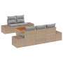 Beiges 6-teiliges vidaXL Garten-Sofa-Set aus Poly Rattan mit Kissen.