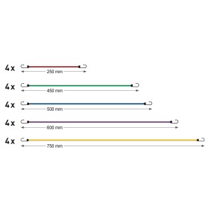 20-teiliges Expander-Set mit Spanngurten in verschiedenen Längen und Farben zur Ladungssicherung.