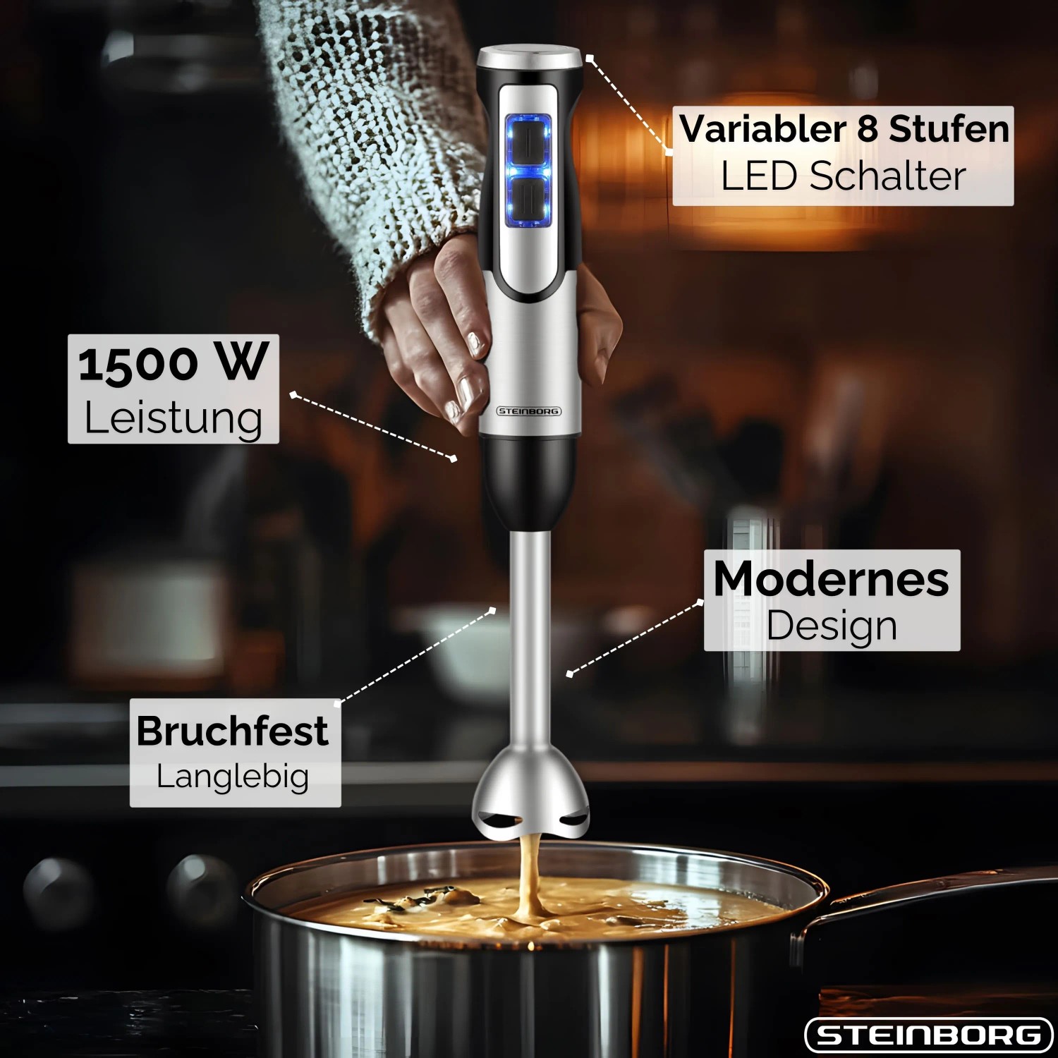 Steinborg SB-7070 Stabmixer Set mit Zerkleinerer 1500 Watt_4