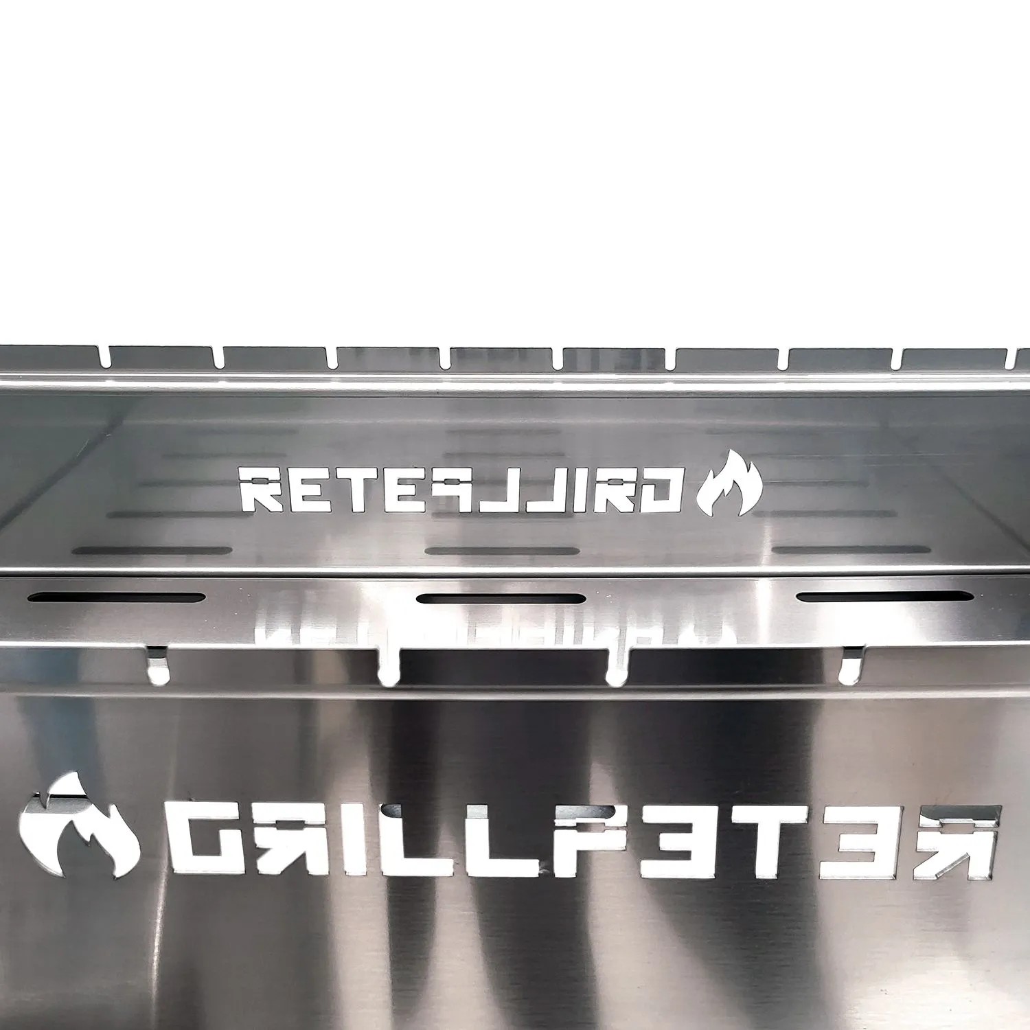 Detailaufnahme: Grillpeter Mangal Ruslan Deluxe Schaschlikgrill aus Edelstahl.